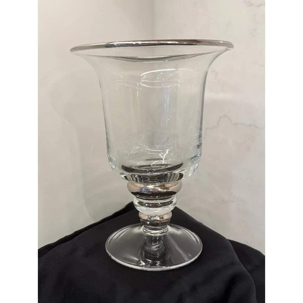 Vtg Small Miller Rogaska Lead Crystal Flared Rim Platinum Trim Hurricane Vase